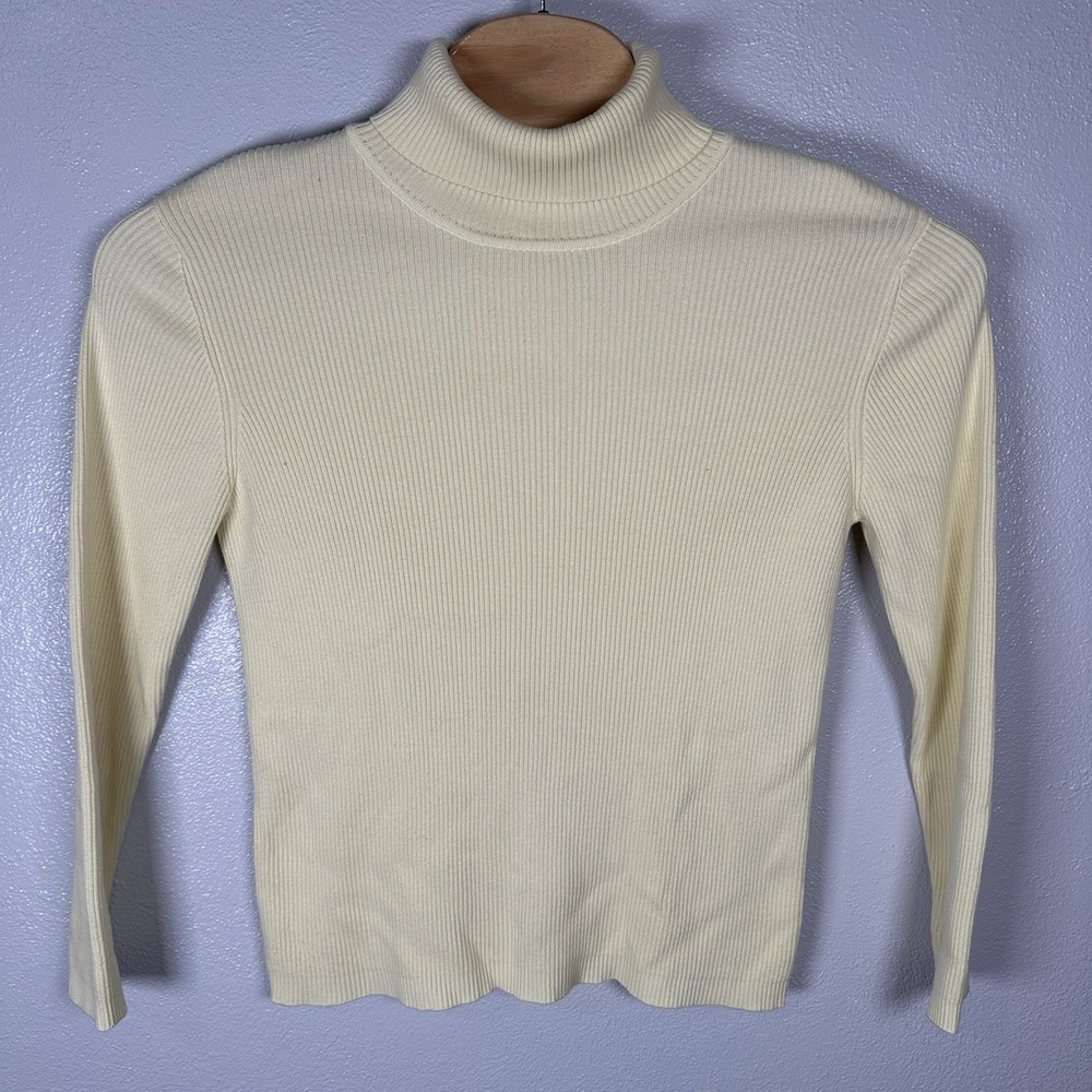 Orvis Womens Size Large Butter Yellow 100% Cotton Ribbed‎ Turtleneck Sweater